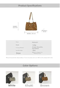 Detailed size specifications for leopard print tote bag with width height and handle height
