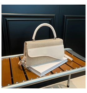 Détail du sac beige avec rabat en paille tressée et accents métalliques dorés chic