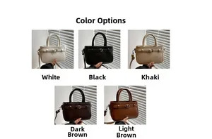 Color display of matte leather square bags in white, black, khaki, and brown shades
