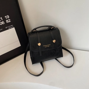 Retro black PU leather mini backpack for women with gold buckle and top handle styling