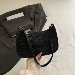 Women Snake Pattern Underarm Shoulder Bag PU Leather Retro Minimalist Baguette Hobo Handbag Zipper Closure Trendy