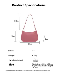 Pink PU leather shoulder bag dimensions showing width 24cm and height 15cm