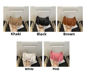 Detailed comparison of minimalist shoulder bags in khaki, black, brown, white, and pink