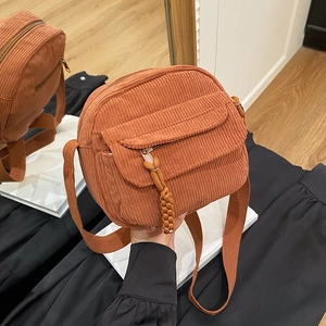 Sac bandoulière en velours côtelé orange pour femme au style rétro japonais épuré