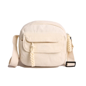 Petit sac à bandoulière en velours côtelé crème avec détail de fermeture à nœud