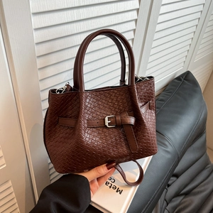 Borsa A Mano Da Donna Trama Intrecciata Pelle PU Borsa A Tracolla Stile Secchiello Fibbia Decorativa Moda