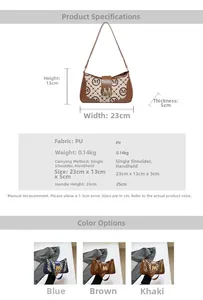 Detailed dimensions diagram of the retro underarm bag with 23x13x5cm size specifications