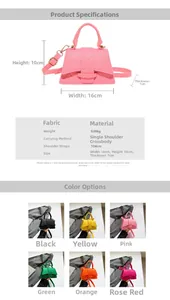 Detailed size specifications for a mini felt crossbody bag with dimensions and strap length