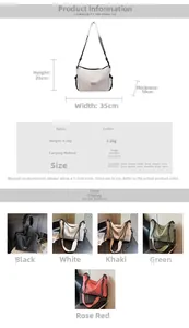 Detailed size specifications and color options for the canvas crossbody messenger bag