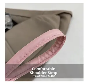 Close-up of comfortable pink shoulder straps with high-quality stitching detail