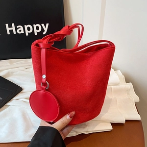 Sac Seau Femme Similicuir Aspect Daim Sac Bandoulière Avec Bandoulière Nouée Et Pendentif Rond Pour Monnaie Minimaliste