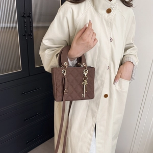 Retro minimalist quilted square crossbody bag in dark coffee brown with gold hardware
