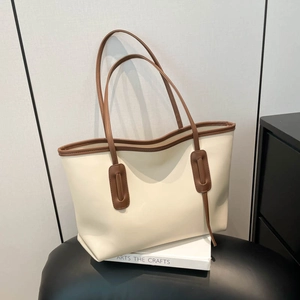 Large Capacity Tote Bag PU Leather Minimalist Contrast Color Shoulder Handbag For Women Daily Commuting Fashionable