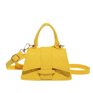 Chic yellow felt mini crossbody bag with diamond quilting and detachable shoulder strap