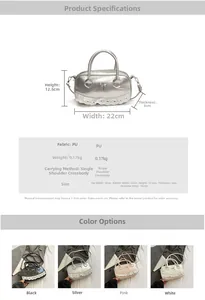 Detailed size chart and four-color display of ballet-style bow handbags with PU leather