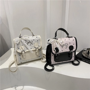 Mini Sac À Dos Femme Sac À Main Cuir PU Dentelle Nœud Künstliche Perle Pendentif Doux Style Lolita Collège