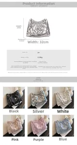 Detailed view of quilted bucket bag with star badge and six available color options