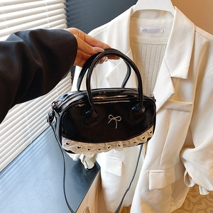Borsa Boston Dolce Da Donna Pelle PU Fiocco In Metallo Pizzo Cuore Borsa A Mano Tracolla Stile Lolita Balletcore Ragazze