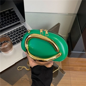Sac Bandoulière Femme En Cuir PU Mode Poignée Métallique Dorée En U Pochette Soirée Ovale Sac À Main Chaîne Serpent