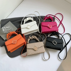 Chic quilted square handbags in five colors with unique ruched handles and metal buckles