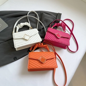 Chic quilted crossbody square bags in white, pink and orange with ruched top handles