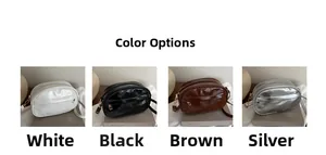Glossy patent leather shell crossbody bags in white, black, brown and silver colors