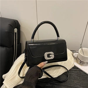 Damen Mode PU Leder Handtasche Strass G Metallschnalle Klappe Umhängetasche Elegante Top Griff Schultertasche