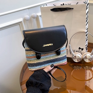 Sac Seau Bandoulière En Paille Tissée À Rayures Pour Femmes Bohème Vacances D'été Plage Mode Niche