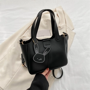 Women Fashion PU Leather Shoulder Bag And Pouch Rabbit Charm Magnetic Buckle Crossbody Bag Small Square Tote For Commute