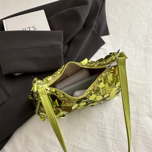 Borsa sottobraccio chic con paillettes verde vivace per donna con chiusura a cerniera