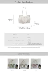 Guide des dimensions détaillées et options de couleurs pour le grand sac fourre-tout