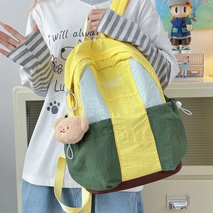 Fashion Color Block Nylon Backpack Large Capacity School Bag Preppy Style For Women Students Casual Daily Travel