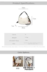 Vue détaillée du sac hobo crème avec bandoulière tressée et dimensions détaillées