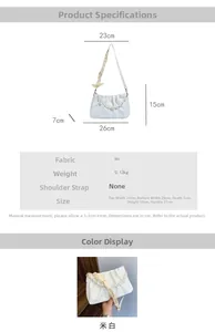 Detailed size chart for the off-white pleated cloud bag with pearl chain strap