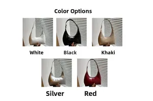 Detailed color selection showing five glossy hobo underarm bags in various chic shades