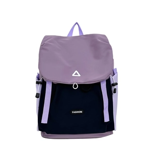 Hiking backpack in contrast lilac and navy blue with adjustable side pockets