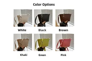 Multiple color options for the crossbody bucket bag including white, black, and brown