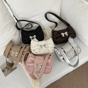 Trendy bow underarm bag in six colors with metallic buckle and retro aesthetic