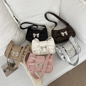 Bow pleated underarm shoulder bags in black, coffee, khaki, cream, pink and silver