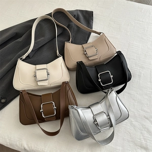 French style baguette bags in five colors with large silver buckle and PU leather strap