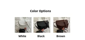 Detailed view of saddle crossbody bags in white, black and brown with adjustable straps