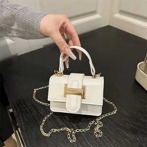 Women Mini Crossbody Bag PU Leather Top Handle Small Square Handbag With Chain Strap Fashion Metal Buckle Trendy