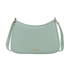 Minimalistische mintgrüne Baguette-Schultertasche mit goldenen Details und Logo