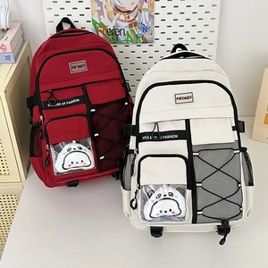 Sac à dos étudiant grande capacité imperméable avec protection dorsale et pendentif panda