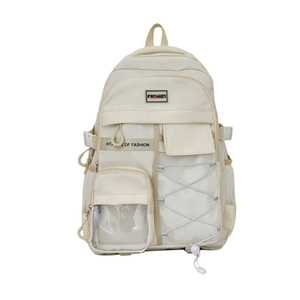 Sac à dos ergonomique blanc crème de grande capacité avec multiples poches pour élèves