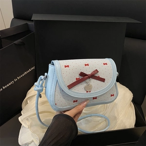 Sac Bandoulière Doux Pour Femmes Noeud Pendentif Coeur Cuir PU Tissu Bulle Mode Niche Sac À Épaule Style Kawaii
