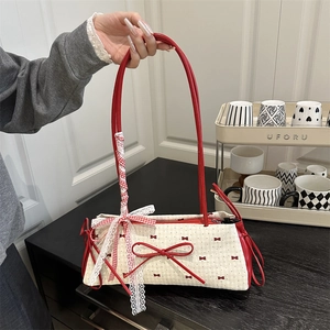 Sac Baguette Sous Les Aisselles Avec Noeud Papillon Et Garniture En Dentelle Et Ruban À Carreaux Pour Femmes Mode