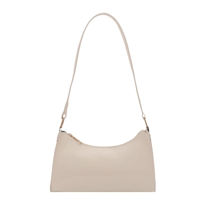 Minimalist beige glossy underarm bag with gold zipper for women's summer style