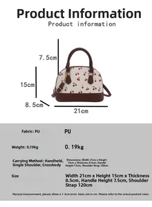 Detailed size chart and specifications for the cherry print shell crossbody bag