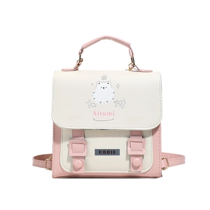 Sac à dos d'école rose et blanc pour filles avec motif de chien mignon et grande capacité